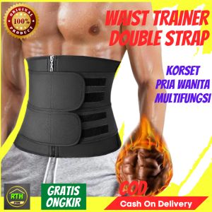 Promo Korset Pria Wanita Waist Trainer Pelangsing Perut Buncit Double Strap