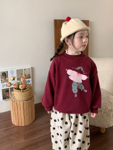 ชุดเสื้อสเวตเตอร์บุขนแกะสำหรับเด็กผู้หญิงฤดูใบไม้ร่วง/ฤดูหนาว เสื้อเชิ้ตและกางเกงผ้าฝ้ายผสมโพลีเอสเตอร์ ความยาวปกติ