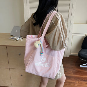 Summer  Double-Sided Dopaamine Stripe Canvas Shoulder Bag Womens Sweet Girl Commuter Tote Bag Large Capacity Casual Handbag