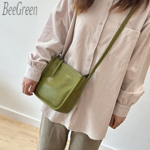 BeeGreen Women Genuine Leather Small Shoulder Bag High Quality Bucket Bag Soft Sling Bag Daily Cellphone Bag