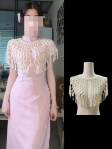 Wo Tion | Elegant Embroidered Beads Lace Fringe Cloud-Shoulder Shawl