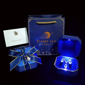 กล่องเก็บเครื่องประดับ LED ระดับไฮเอนด์ กล่องเก็บแหวน สร้อยคอ สร้อยข้อมือ ต่างหู สร้อยข้อมือ กล่องเก็บของว่าง กล่องเก็บของเครื่องประดับ