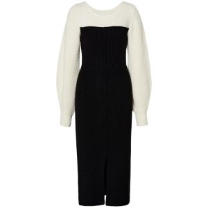 TAMMY TANGS | Sugar Power Autumn Winter Long Sleeve Color Block Knitted Dress Womens Midi Slimming Base Layer Skirt City Commute Workwear