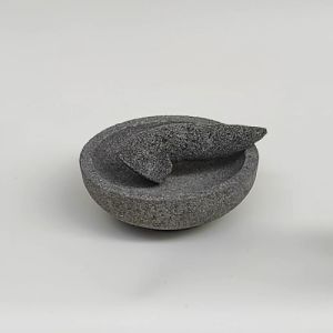 Cobek Batu Asli Original + Ulekan Munthu Muntu Muntilan Merapi - 17 cm