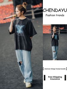 CHENDAYU | Vintage Loose Cotton T-shirt Short Sleeve Crew Neck