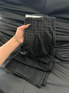 กางเกงขายาวทรงหลวมเอวสูงผ้าขนสัตว์ลายสก็อตสีดำและเทาสำหรับผู้หญิงในฤดูใบไม้ร่วงและฤดูหนาว กางเกงขายาวทรงหลวมแบบลำลอง