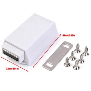 5Pcs Heavy Duty Magnetic Cabinet Door Push Opener ABS Stroke Black White with Screws and Magnetic Plate for Hidden Door
