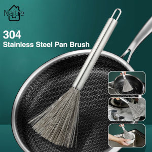 Long Handle Stainless Steel Pot Wok Brush Scrubber Steel Pan Long Handle Sturdy Brush