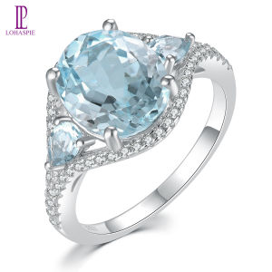 Lohaspie Jewelry Genuine 5.2 Carats Solid Sterling Silver 925 Ring Natural Sky Blue Topaz Ring Oval Cut Gemstone 925 Silver Ring With Stone Women Fashion Ring 925 Silver Jewelry