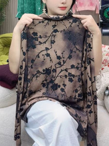 QINGNAER | Plus Size Autumn Half-neck Lace Blouse