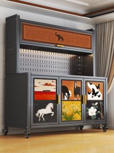 DIBIOU | Vintage Print Steel & Ceramic Kitchen Storage Cabinet
