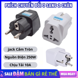 Phích Cắm Chuyển Đổi Từ 3 Chân Sang 2 Chân Bằng Nhựa ABS Chịu Nhiệt Jack Cắm Tròn - Phích Cắm Điện 2 Chấu Thành 3 Chấu Đa Năng Tiện Lợi