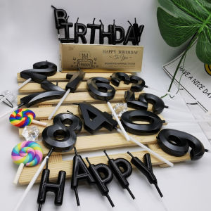 High-Grade Carbon Black Digital Candle Letter HappyBirthday Opera House Style Cake Decoration Heart Reflective