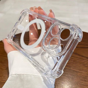 Luxury Magsafe Transparent Case for iPhone 16 15 14 13 12 11 Pro Max Plus Shockproof Soft Bumper Magnetic Wireless Charge Cover