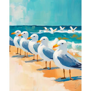 Acrylic Paint By Numbers Coastal Seaside Bird Pattern Painting By Numbers on Canvas Coloring By Number for Adults Paint Digital