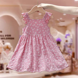 Stylish Floral Summer Dress for Girls Baby Cotton Korean Version Flower Print A-Line Skirt Outdoor Clothes for Kids Ages 3-14