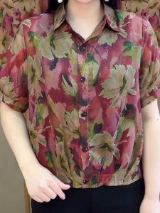 Áo Sơ Mi Tay Ngắn Mùa Hè Thời Trang Cao Cấp Cỡ Lớn Rộng Rãi Che Bụng Cho Mẹ Trung Niên Và Cao Tuổi Chất Liệu Polyester