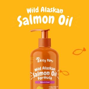 Zesty Paws Pure Wild Alaskan Omega-3 Salmon Oil for Dogs Cats Skin Health สำหรับผิวพรรณสุนัขและแมว (8ออนซ์ / 237มิลลิลิตร) (หมดอายุ:05 2027) [ช่วยบำรุงความชุ่มชื้นของผิวเหมาะสำหรับอาหารแห้งและเปียก]