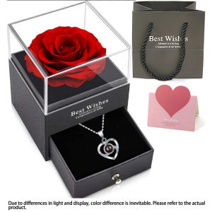 1set Hollow Zircon Love Necklace Female MOTHERS Day Eternal Flower Artificial Flower Gift Box Jewelry Box