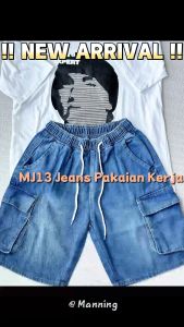 MANNING MJ13 Celana Pendek Denim Pria Biru Jeans Vintage Amerika Vintage Besar Kantong Longgar Serut Lima Celana Musim Panas Longgar Vintage Tipis