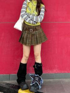 Váy Ngắn Kẻ Caro Cỡ Lớn Cạp Cao Cho Nữ Mùa Thu Váy Xếp Ly Chữ a Che Mông Cho Nữ Cỡ Nhỏ Váy Ngắn Xếp Ly Phong Cách Hàn Quốc