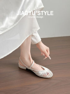 JIAOYU | Genuine Leather Braided High Heel Sandals Women 2026 Summer New Toe-cover Holiday Roman Style