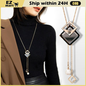 Korean Fashion Opal Plum Flower Sweater Chain Tassel Pendant Long Necklace Sweater Necklaces Long Winter Necklace 2021 Trend Flower Rose Luxury Brand Jewelry Accessories