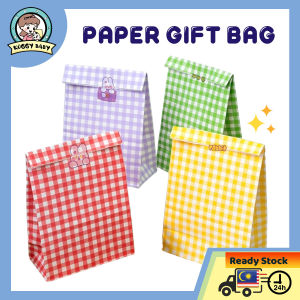 KOGGY 1 pcs Plaid Paper Bag Party Goodies Doorgift Gift Beg Storage Aesthetic Bakery Kraft Bag Wrapping Gift Bag Decorative Cute Doorgift Bag Bakery Plaid Gift Bag Stationery