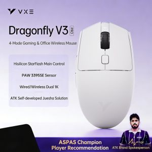 ATK VXE Dragonfly V3 PRO 4-Mode Wireless Gaming Mouse PAW3395SE 52g Ultralight Ergonomic 1KHz Rechargeable Gamer Pro for PC FPS