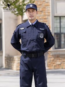 Mens Security Uniform Set Thickened Spring Autumn Style Quick Dry Winter Training Coat Black Workwear Suit for Property Management