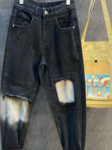 Retro Harlan Jeans Mensdesign Sense Gradient Washed Patchwork Loose Straight Leg Denim Jeans Casual Wear for Teens And Young Adults