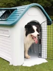PAPAPET Outdoor Dog House Plastic Large Space Waterproof & Sun Protection Easy to Clean & Odor Resistant Indoor & Outdoor Use All Breed