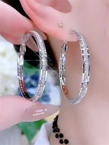 Elegant Large Hoop Earrings 925 Sterling Silver Needle Paved with Full Diamonds Fashionable Personality Luxury Feelings New 2024