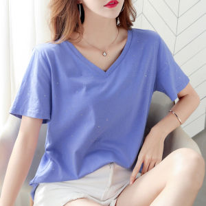 White Slim Fit Cotton V-Neck T-Shirt Womens Short Sleeve Pure Color Half Sleeve Heart Neck Top Korean Style Summer Basic Shirt
