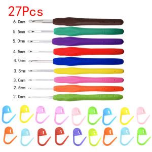 27/45/53Pcs Crochet Hook Set Soft Grip Handles Knitting Needles With Large-Eye Blunt Needles Stitch Marker For Arthritic Hands