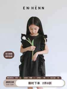 ชุดเดรสเด็กผู้หญิงผ้าฝ้ายลินิน ฤดูร้อน 2024 ชุดเดรสยาวคลุมเข่าแขนกุด ทรงหลวม ความยาวปกติ เดรสเด็ก