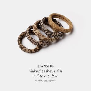 ยางรัดผมลายเสือดาวสีกาแฟ ยางยืดทนทาน หนา รัดผมหางม้า สไตล์เรียบง่าย หรูหรา วัสดุยาง ประดับผม