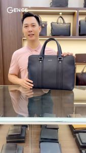 Cặp Da Cao Cấp Túi Xách Nam GENCE GCE22 Da Bò Mềm Màu Xanh Navy Có Dây Đeo Vai
