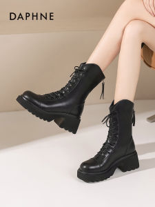 Daphne | Thick Sole Black Boots for Women Short Boots in British Style for Petite Figure Winter and Autumn