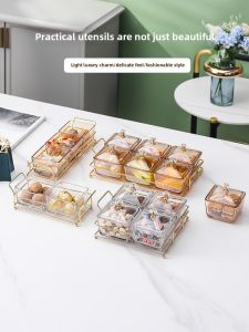 Mr.Snail | Luxury Glass Edge Snack Plate Fruit Dish Tea Snack Plate Home Sectioned Dry Fruit Plate Snack Plate