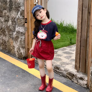 Red Half Skirt Girls Bodycon Skirt Cute 2025 Summer Street Style Childrens Korean Style Popular Skirt Set Breathable Loose Fit