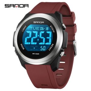 SANDA Cool Mens and Womens Electronic Watches Colorful Night Light Waterproof Countdown/Stopwatch/Alarm Clock Student Watch