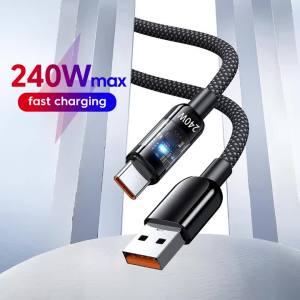 Cáp Sạc Siêu Nhanh 240W QC 3.0 USB Sang TypeC Có Màn Hình LED Cho Samsung Xiaomi Dây Dữ Liệu Tốc Độ Cao 1/1.5/2M Chất Liệu Bện