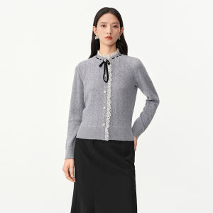 Koradior | French Vintage Lace Detachable Bow Knit Sweater Spring 2026
