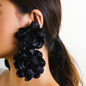 Hợp Thời Trang Thanh Lịch Lớn Lông Tơ Vải Cánh Hoa Thả Bông Tai Nữ Y2K Cô Dâu Phụ Kiện Trang Sức Hình Học Hợp Kim Kẽm