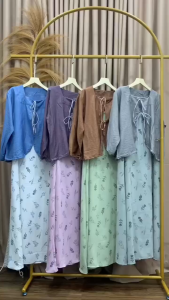 ADHIVA.ID - SETELAN CARDI COUQETTE + OVERALL DRESS CRINKLE MOTIF BUNGA ONESET KEKINIAN SET CARDIGAN