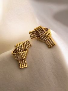 Designer Silver Metal Woven Knot Earrings French Style Geometric Pattern Womens Fashion Jewelry  out New Earring