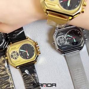 Sanda | SANDA Luxury Multi-Function Mens Wristwatch Fashion Design Quartz Water Business Square Dial Date Display Relogio Masculino