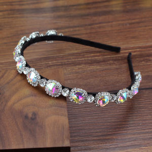 Elegant AB Green And Pink Round Crystal Hairbands Luxury Diamante Headband For Girls Women Party Hair Accessories