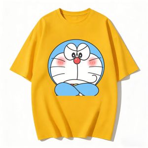 52TOYS | Potdemiel Summer New Doraemon 100% Cotton Childrens T-Shirt Comfortable Breathable for Boys and Girls Family Matching Outfits